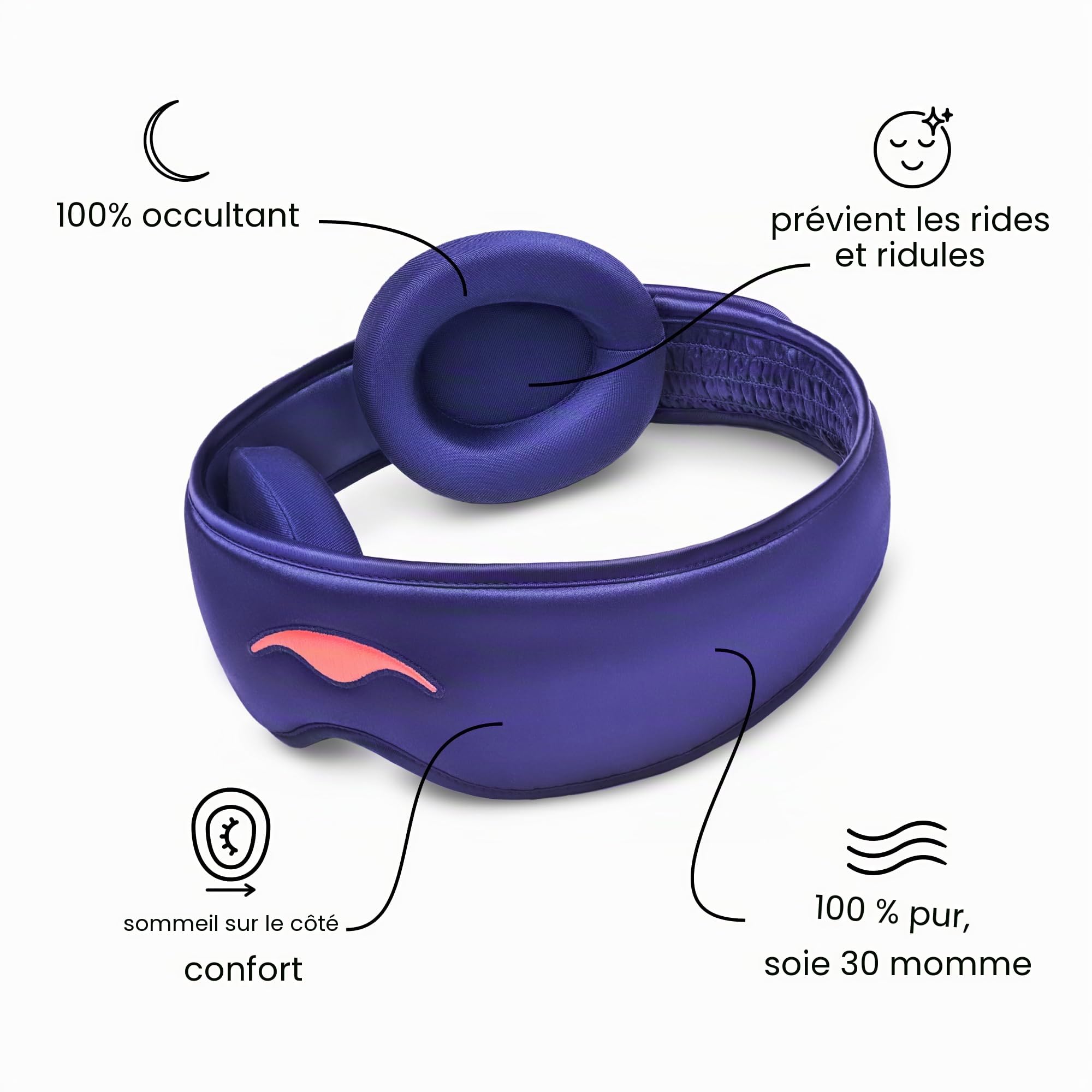 Manta Masque de sommeil pour les yeux en soie de qualité supérieure 22 mommes, conçu pour un confort occultant, respirant et lavable, ajustement réglable - Violet