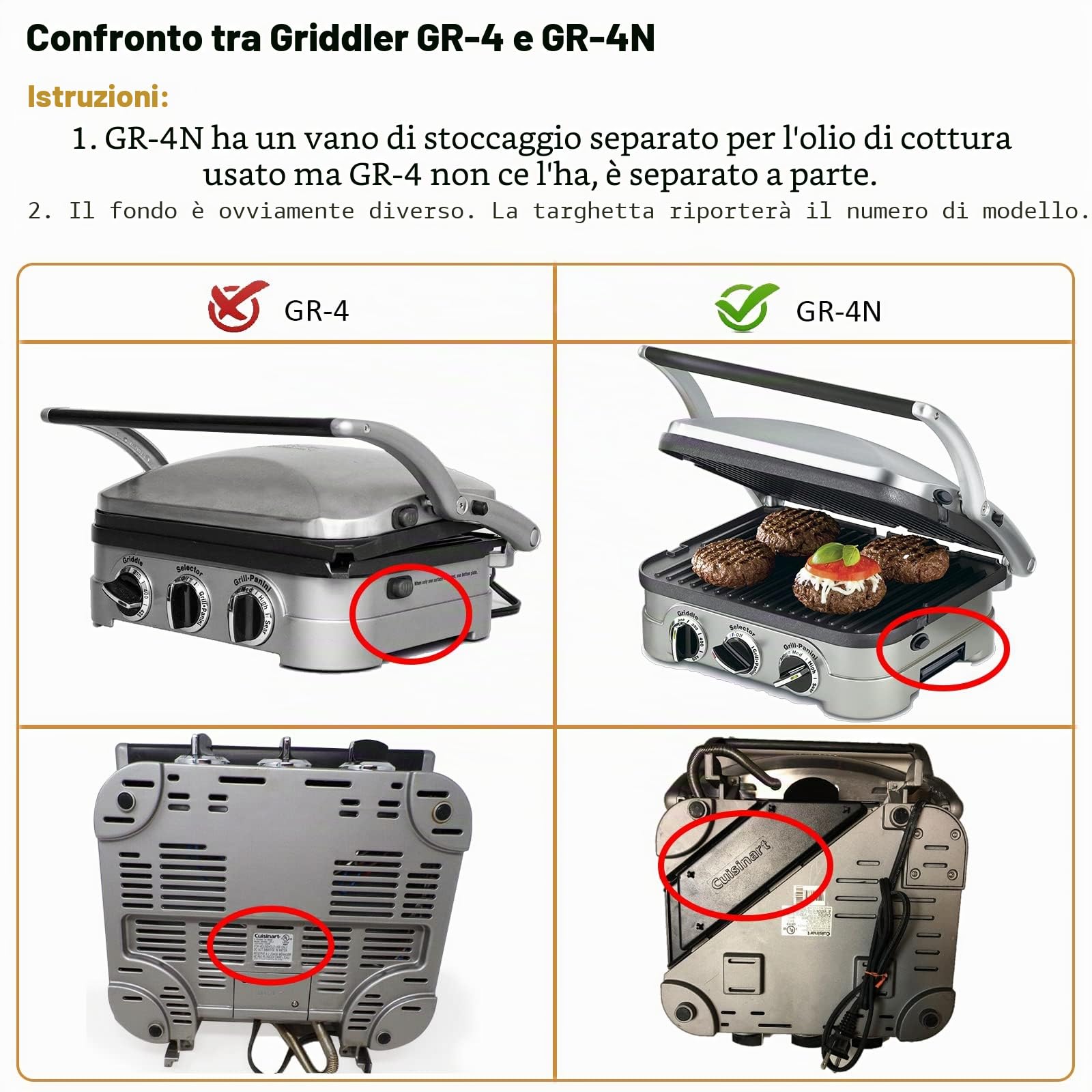 Set di 2 piastre grigliate di ricambio per pressa per panini e grill Cuisinart GR-4NP1 5 in 1 - Accessori per griglia, senza BPA, 2 pezzi