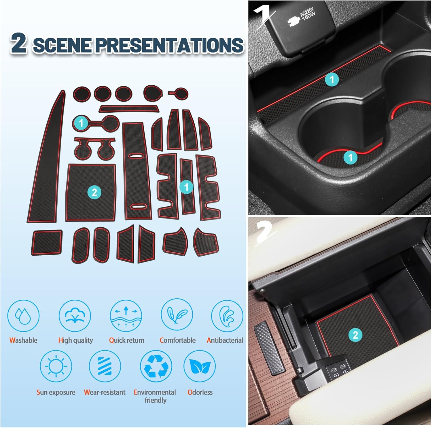 2025 2026 Sienna Door Slot Mats,for 2021-2026 Toyota Sienna Accessories Center Console Liner Mats Compatible with 2021 2022 2023 2024 2025 2026 Toyota Sienna LE/XLE/XLE/Limited/Platinum (25 PCS/Sets)