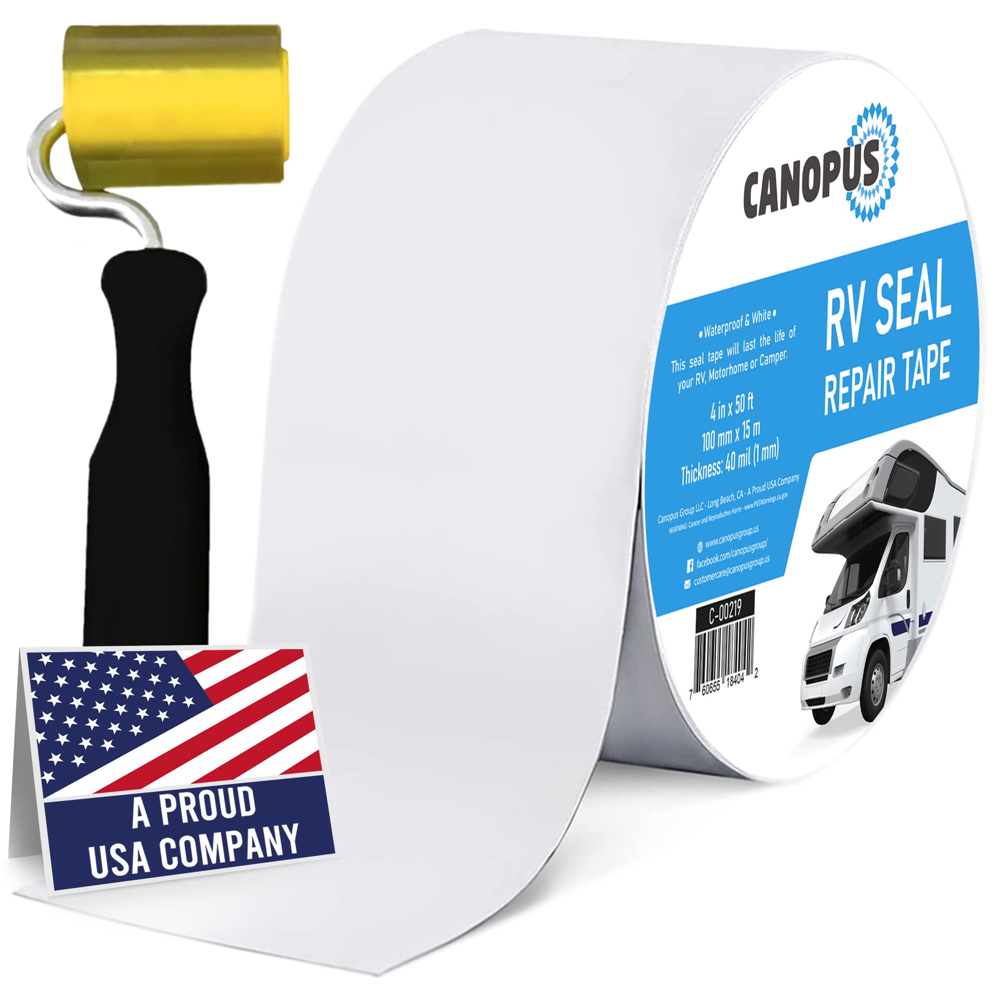 CANOPUS RV Tape, 10cm x 15m + Roller, Caravan Sealant Tape White Butyl Heavy Duty Seal for RV Motorhome Roof Punctures
