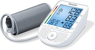 Beurer BM49 Tensiómetro de Brazo con Voz, Gran Pantalla LCD XXL, Volumen Ajustable, Detección Arrítmia, Botón Táctil, 2 X 60 Mediciones de Memoria, Color Blanco