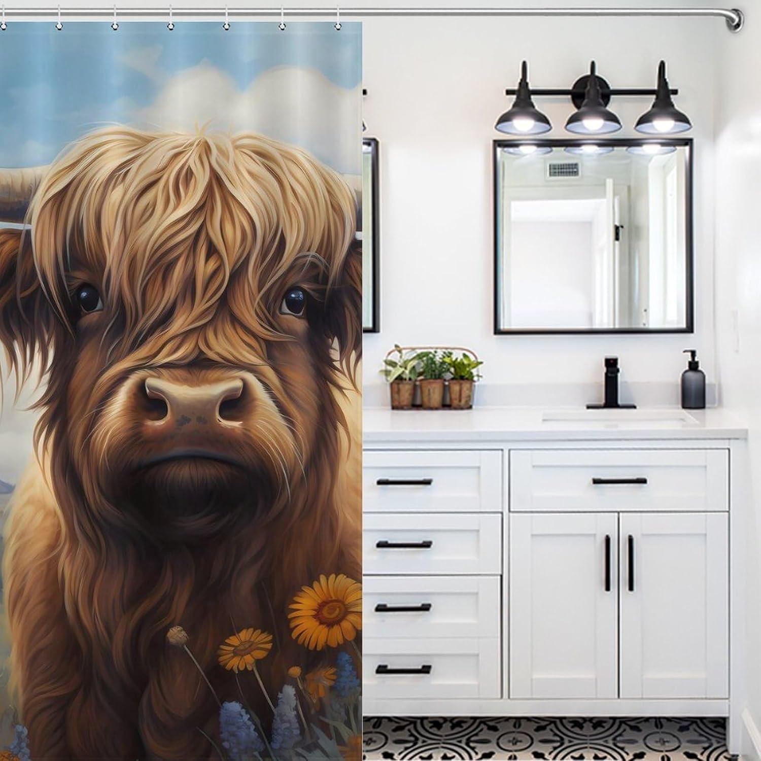 Highland Cow Blue Jay Bird Funny Shower Curtains Washable Bath Curtain Liner with Hooks for Bathroom Bath Tubs