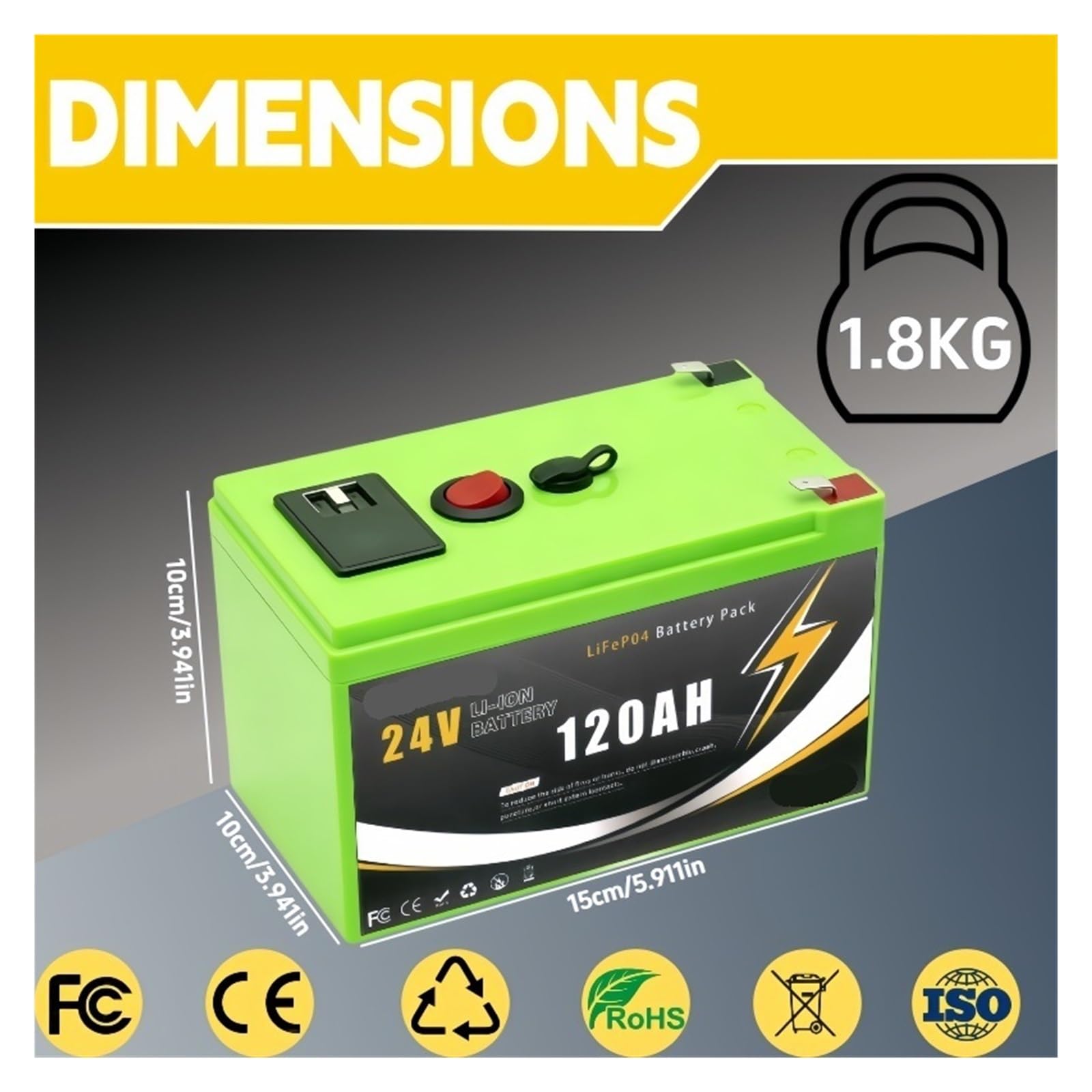 Deep Cycle Outdoor Big Battery 24V, 120Ah Apparecchiature Di Alimentazione | Dotato di scheda di gestione del circuito integrata da 200 A, supporta l'utilizzo a ciclo lungo for(24V 100Ah x1)