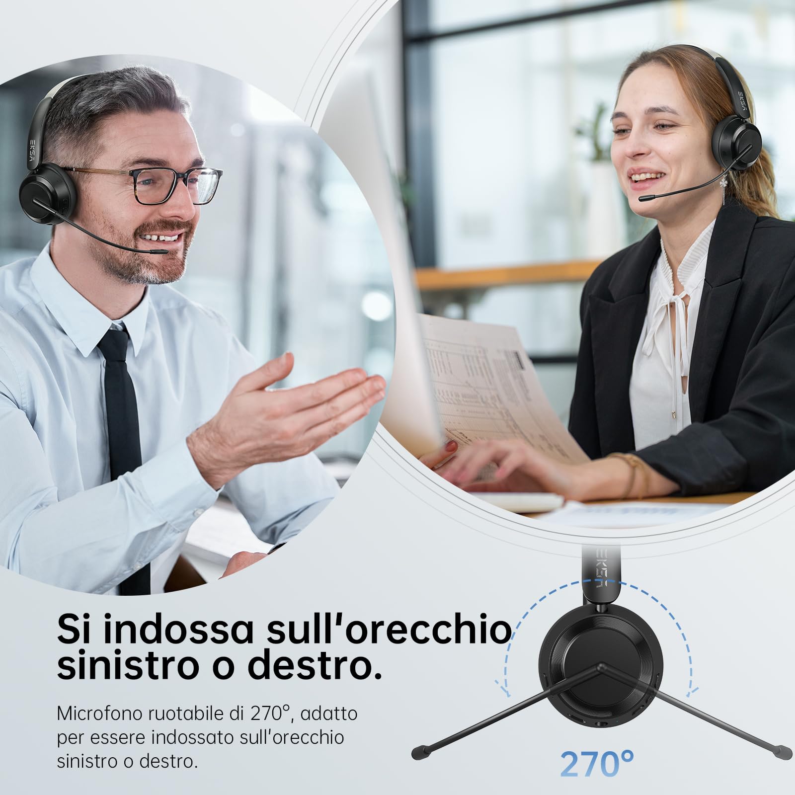 EKSA H35 Cuffie Wireless per PC, Cuffie Bluetooth con Microfono, Cancellazione del Rumore, 25+ Playtime, Connessione multipunto a computer e cellulare, Compatibile con Windows, Mac, Android,iOS