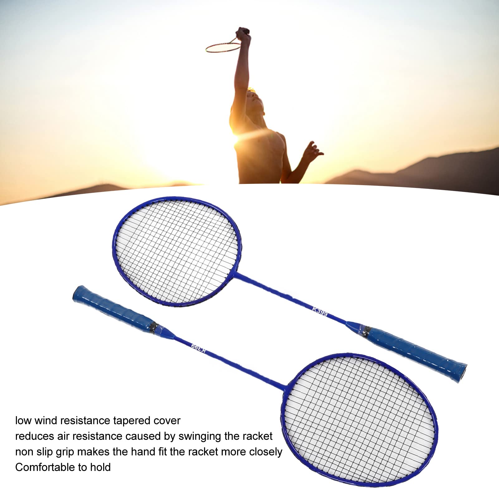 Ensemble de Raquettes de Badminton en Alliage de Fer Léger et Confortable pour L'entraînement des Débutants Bleu 2 Pièces