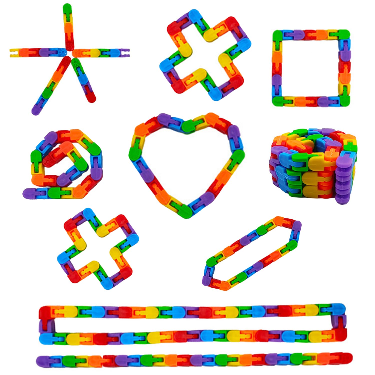 10PCS 24 Links Wacky Track Toys, Snap and Click Fidget Toys, Puzzle Toy for Stress Relief Party Bag Fillers