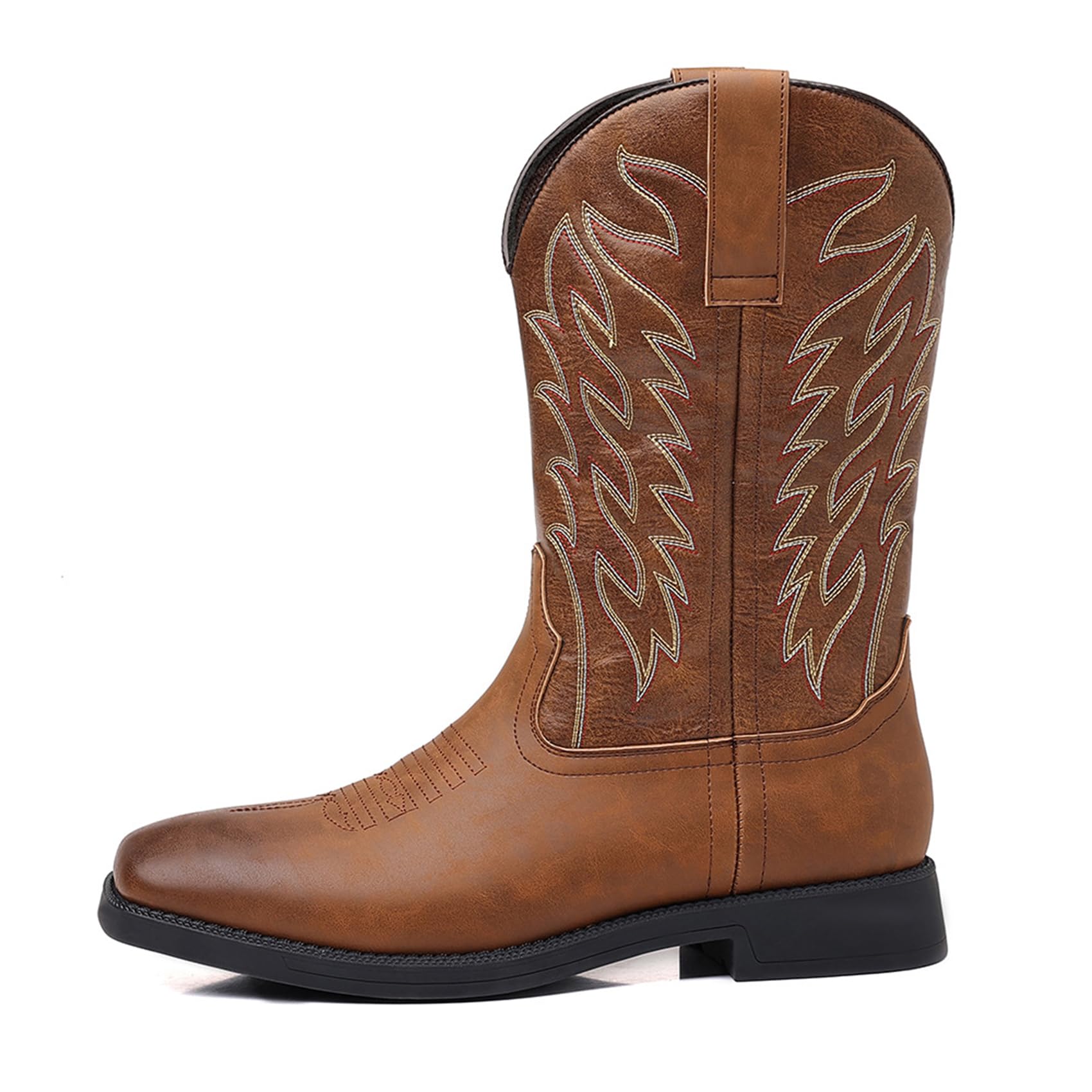 Stivali da Cowboy Western in Pelle con Punta Quadrata da Uomo Stivali da Lavoro Casual a metà Polpaccio Stivali Country Ricamati in Pelle Stivali Country Tradizionali Tradizionali