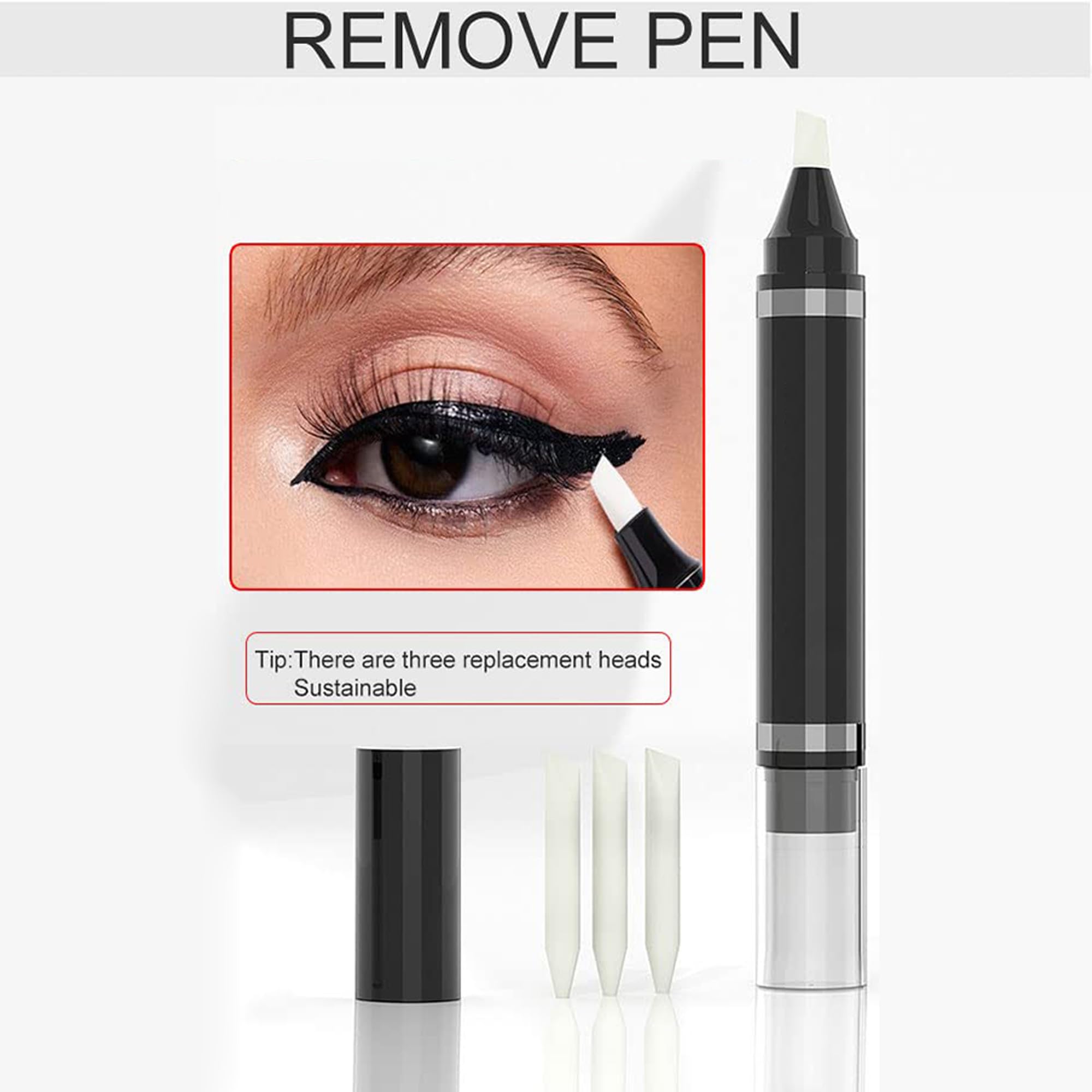 Lápiz removedor de maquillaje de ojos, corrector de ojos, removedor de lápiz, sin lavado, corrección rápida, delineador de ojos manchado, fácil de usar y fácil de usar y fácil de viajar, con 6