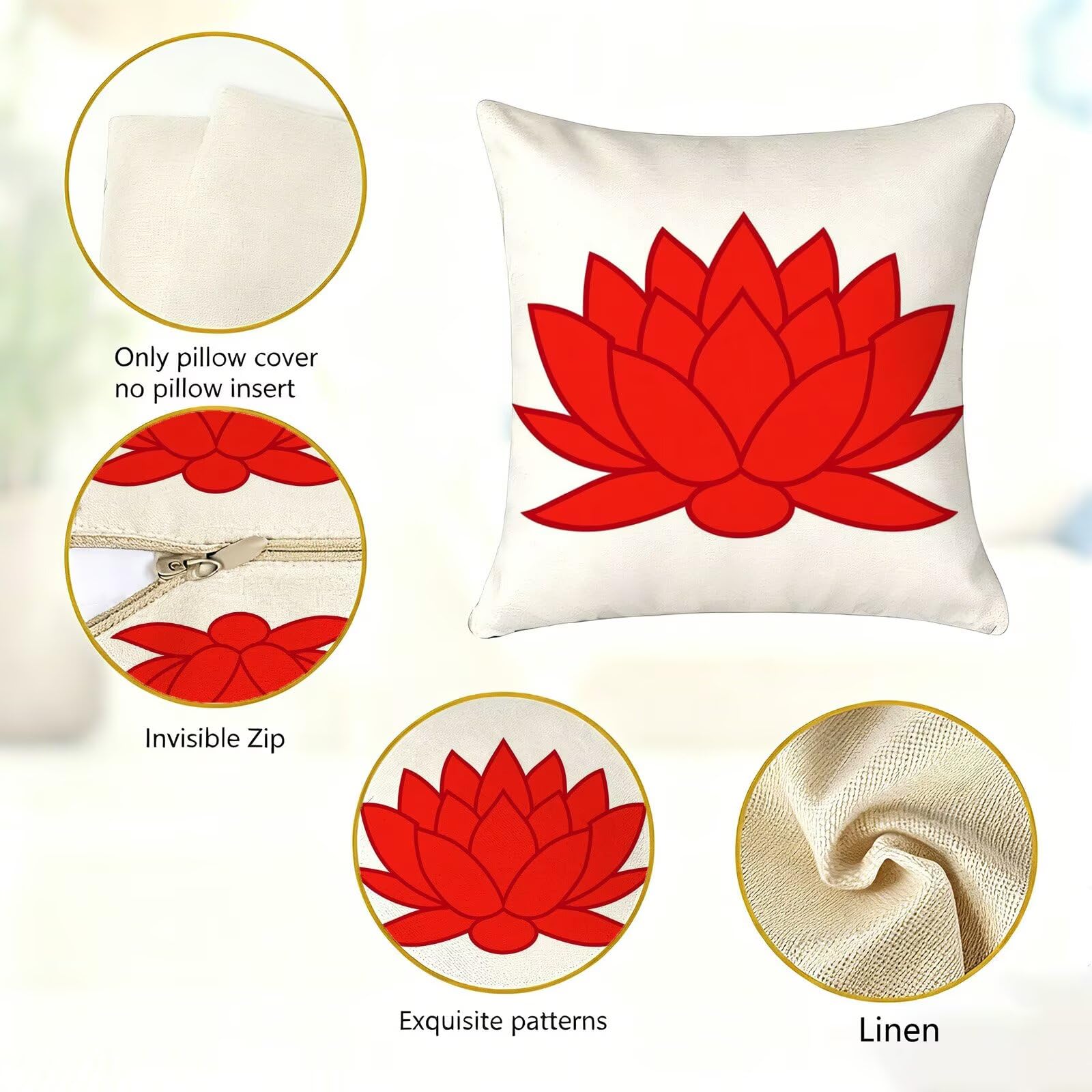 Rosso Federe Cuscini Divano 60x60cm, Cuscini da Esterno Set de 4, Cod-106 | Lin Copricuscini Decorativi Letto Arredo, per Letto, Soggiorno, Giardino, Esterno, Casa Decorazione Set di 4 Semplice