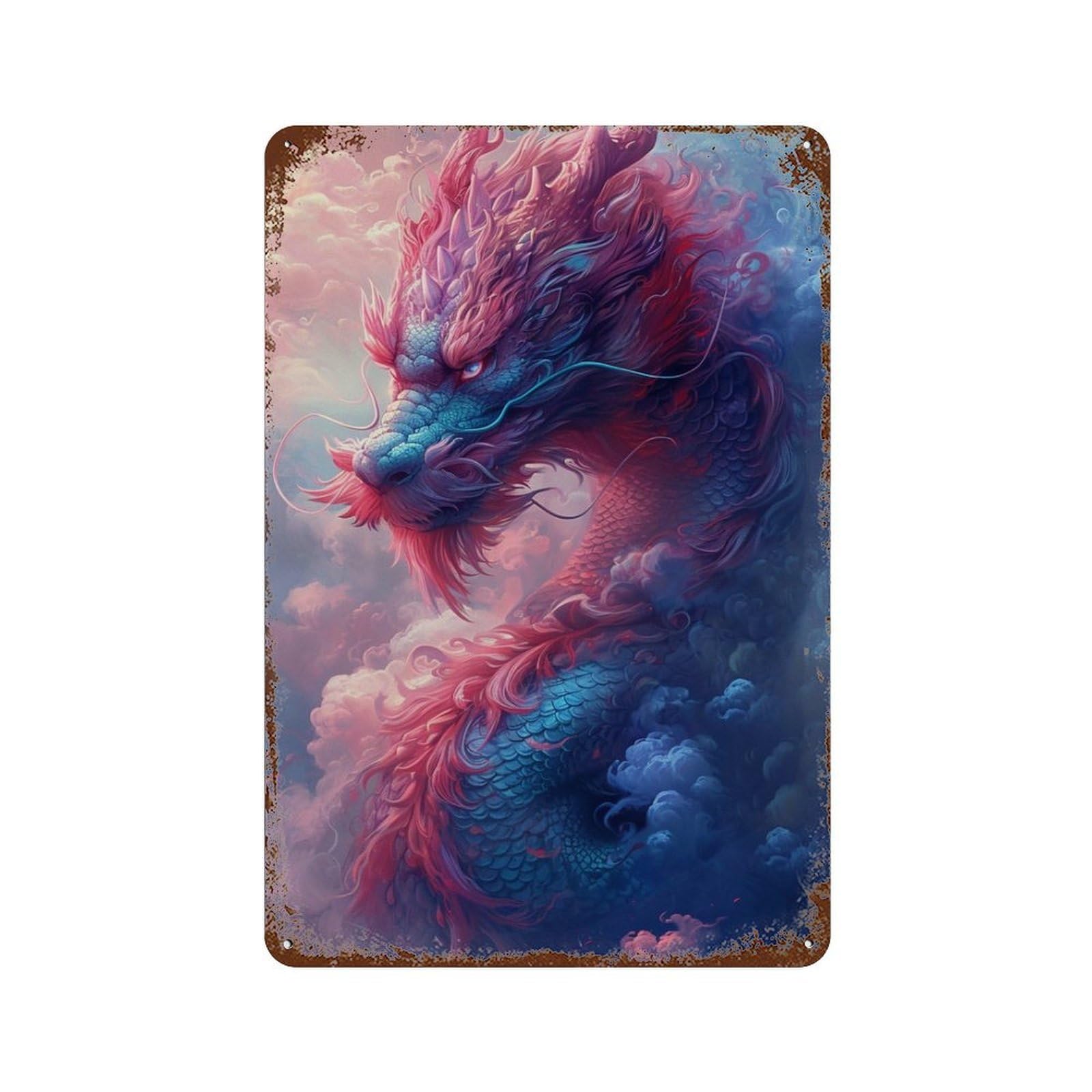 Fantasy Dragon Artwork -12 Rustic Tin Plaque 11.8"x7.9", Classic Wall Plaque for Garage, Pub Or Kitchen