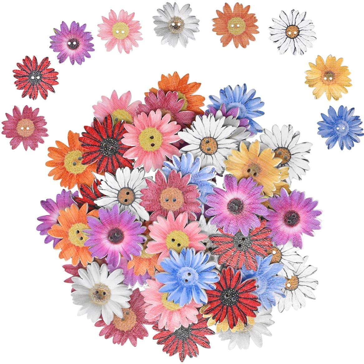 Bodhi2000 100 Bottoni In Legno A Forma Di Fiore – 2 Fori – Colori Misti – Diametro 2 Cm – Per Cucito E Scrapbooking