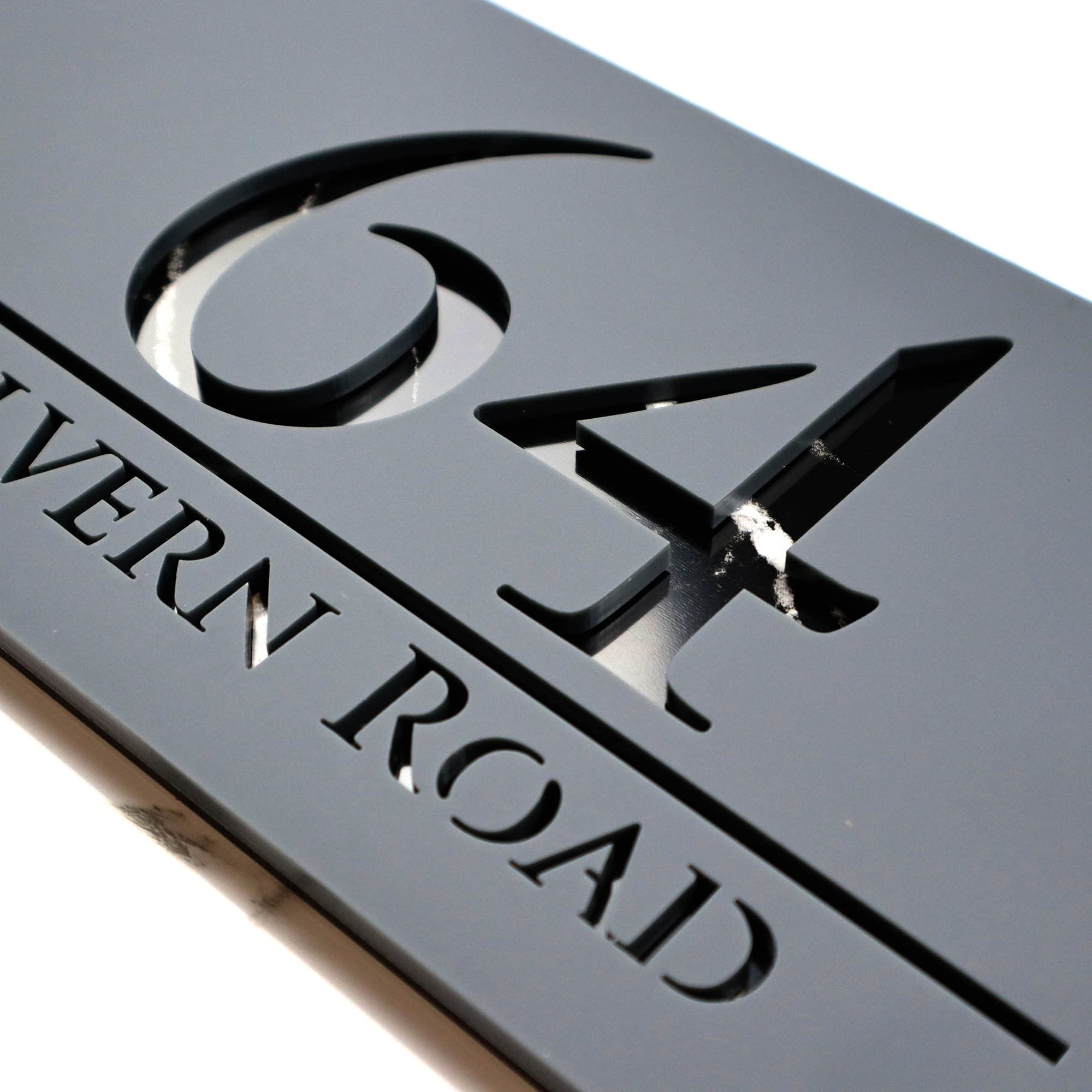 K Smart Sign | Bellissima H3 F32 | Laser Cut Matt Gray (Anthracite RAL7016) & Mirror Finished Grey House Sign Plaques Address Door Number | 300mm x 160mm (Matt Dark Gray & Black Marble Effect)