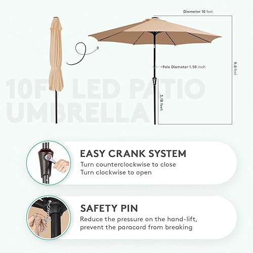 Miniatura 4 de JEAREY Sombrilla de patio mejorada de 10 pies, sombrilla solar para exteriores, sombrilla de mesa inclinable para piscina (beige)