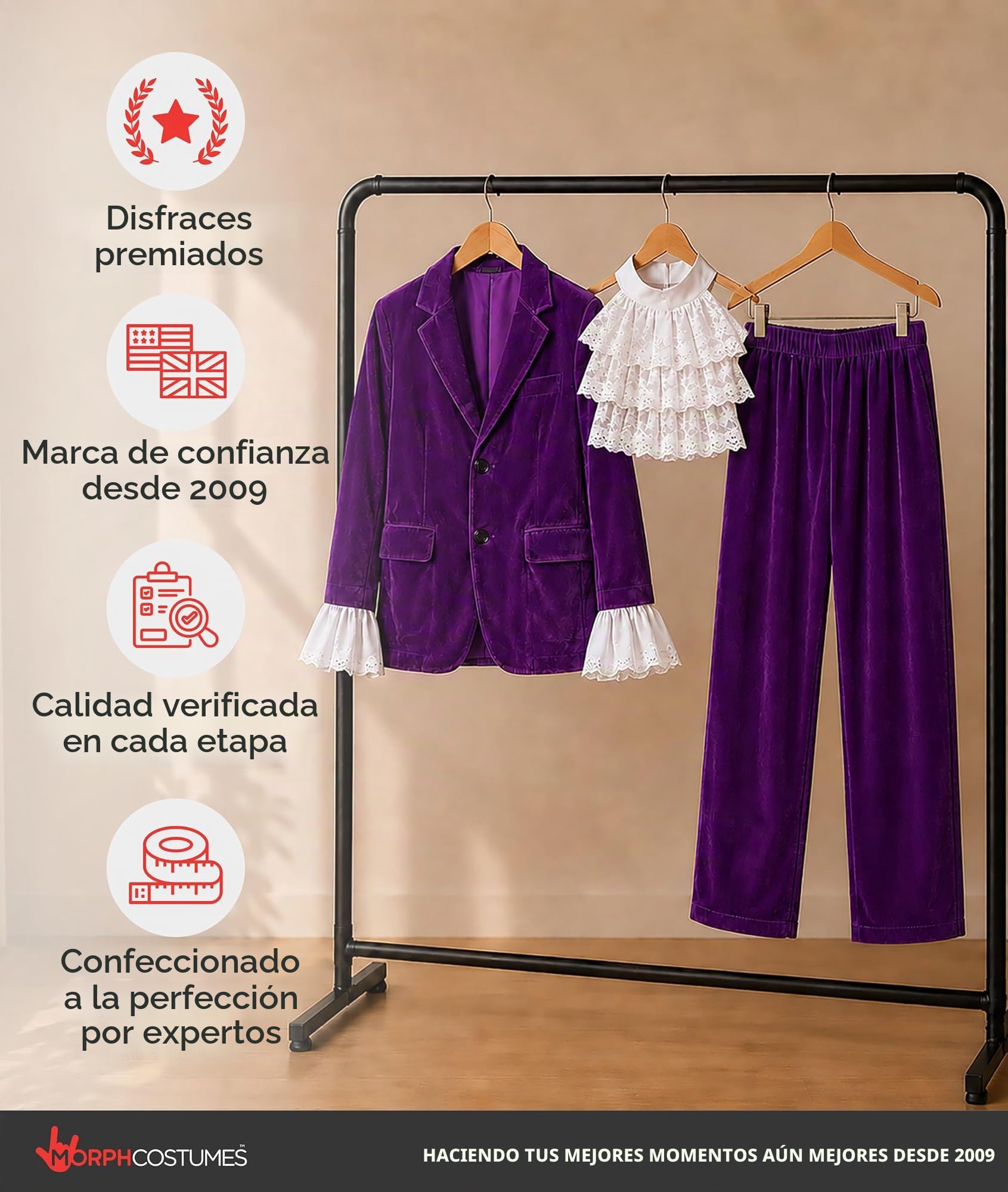 Fun Shack Disfraz Estilo Años 60 70 Hombre Adulto Chaqueta Morada Volantes Pantalón Camisa Chorrera Discoteca Carnaval