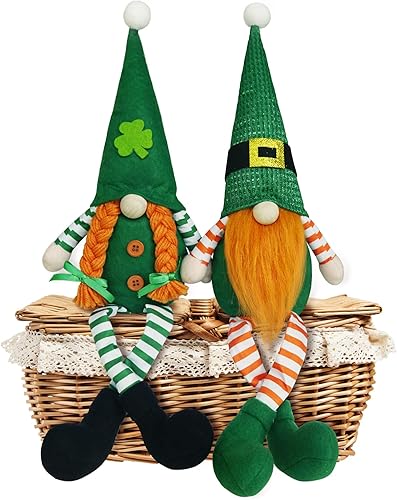 Decoración de gnomos del día de San Patricio, sombrero verde con trébol, adorno colgante de trébol de la suerte sin rostro, decoración irlandesa del