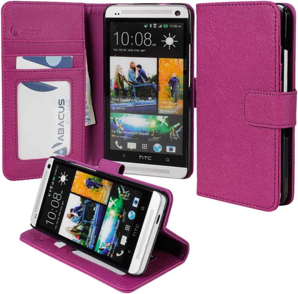 HTC One Case, Abacus24-7 HTC One Wallet Case [Book Fold] Leather HTC One M7 Cover [Flip Cover] with Foldable Stand, Pockets for ID, Credit Cards - Purple Flip Case for HTC One M7