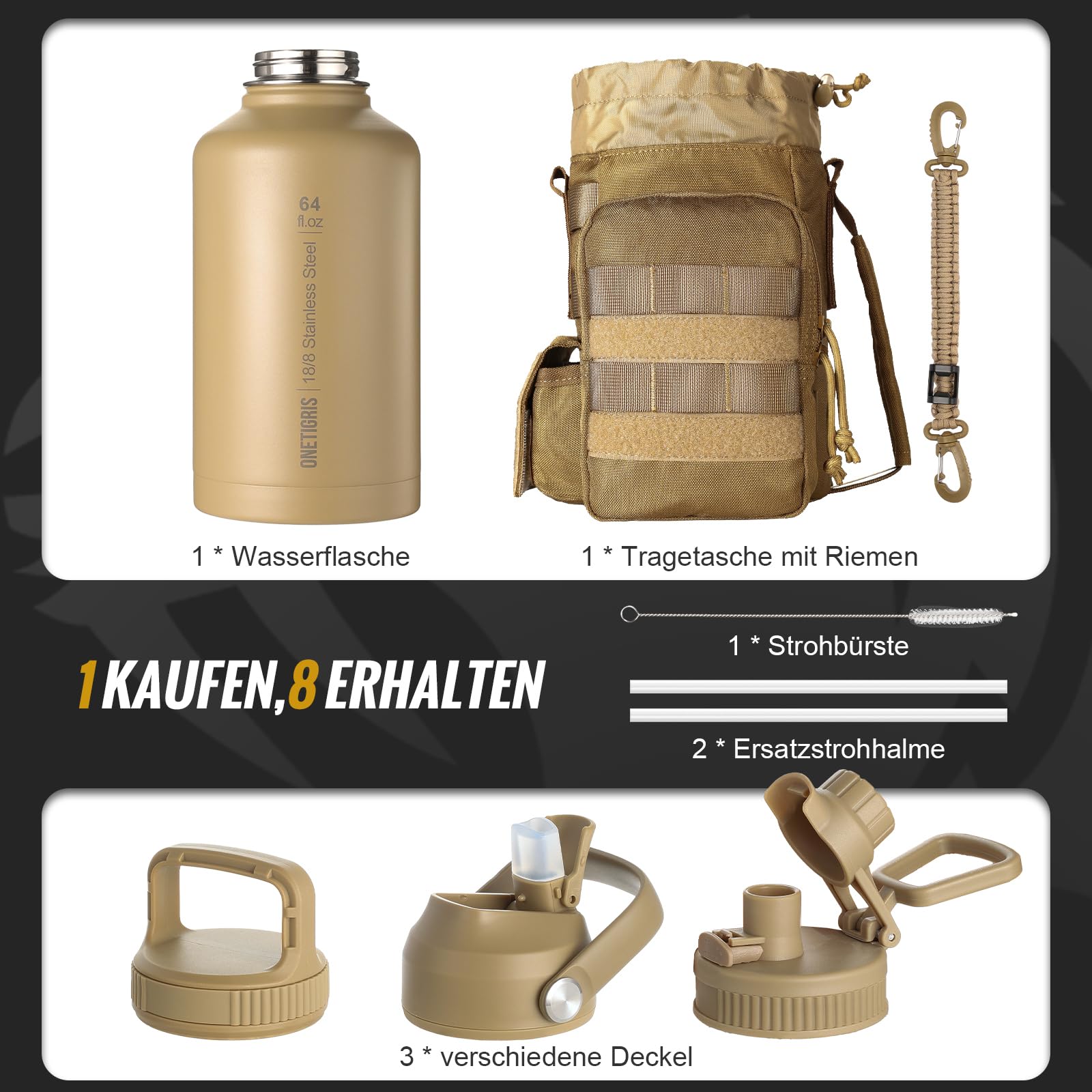 OneTigris Butelka na napoje ze stali nierdzewnej 64OZ