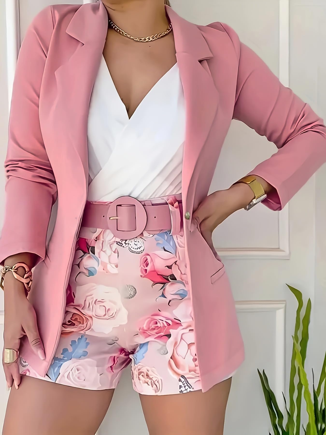 Blazers for Women Long Sleeve Notch Lapel Button Front Blazer Casual Work Office Suit Jackets with Pockets