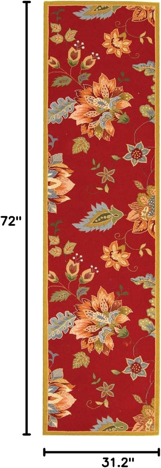 SAFAVIEH Chelsea Collection Runner Rug - 2'6" x 6', Red, Hand-Hooked French Country Wool, Ideal for High Traffic Areas in Living Room, Bedroom (HK306C)