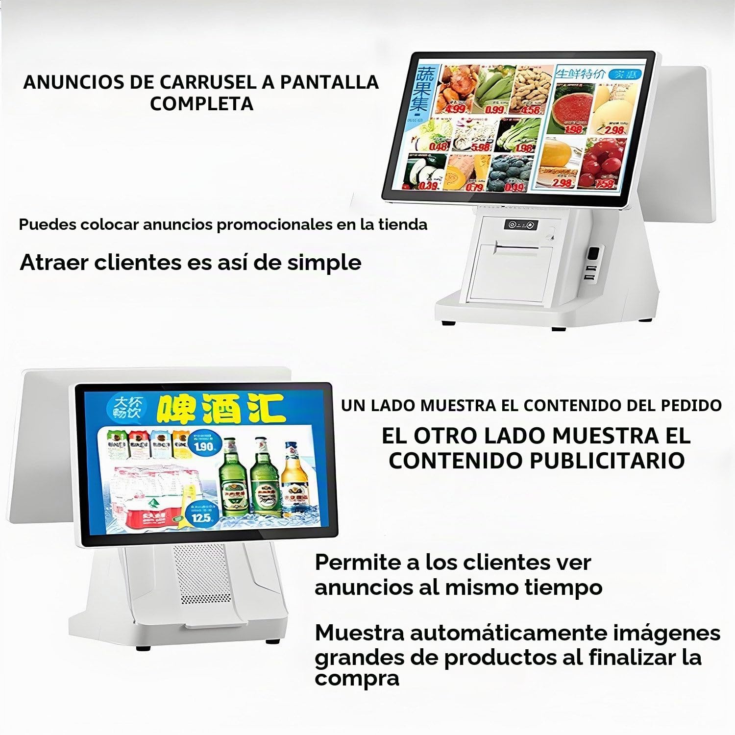Sistemas TPV para restaurantes con Doble Pantalla táctil de 15,6 Pulgadas: Caja registradora Todo en uno para pequeños Negocios, 8 GB de RAM, 128 GB de SSD, Terminal de Pago para Tiendas