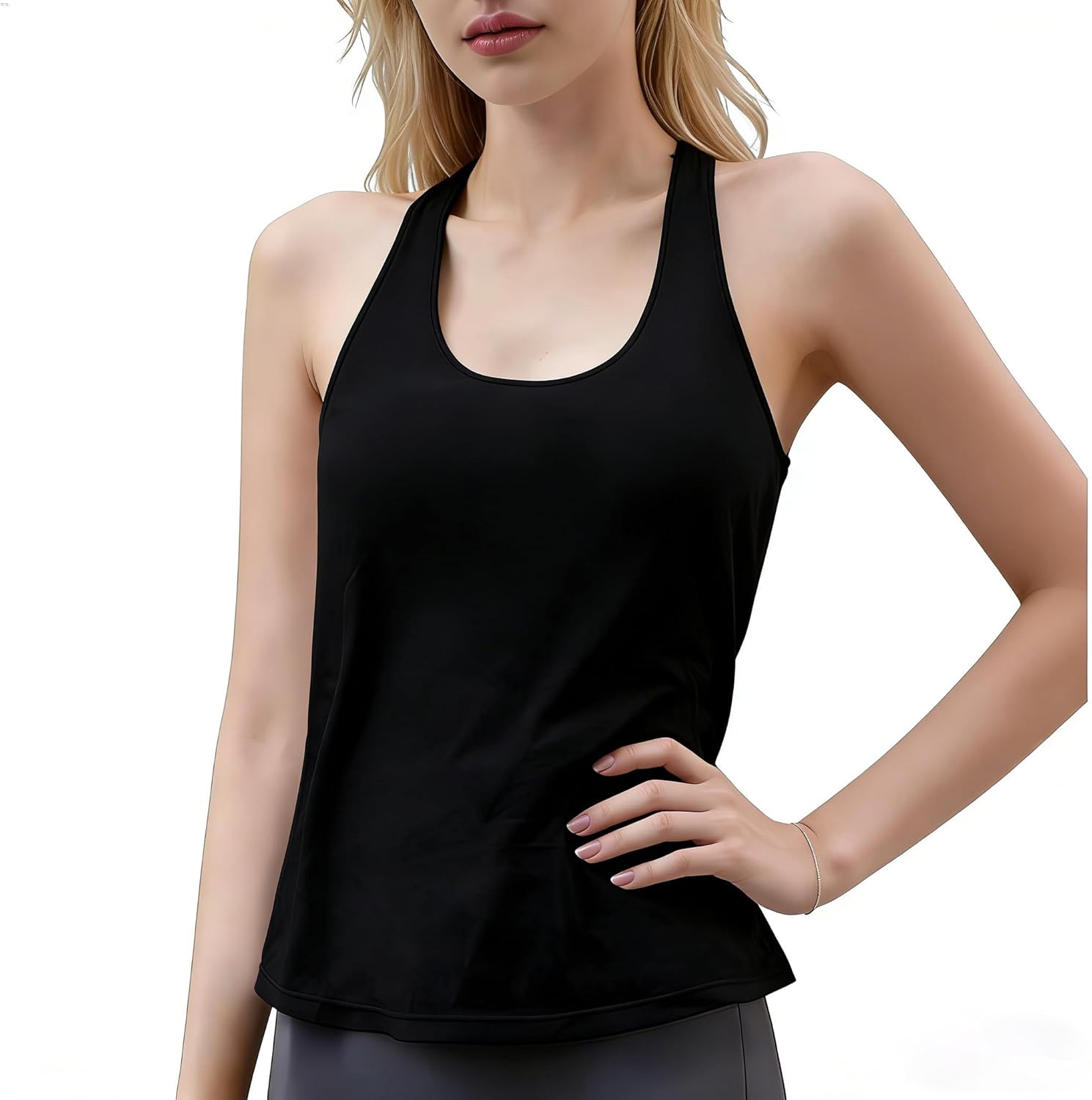 Built in Bra Open Back Tank Tops for Women Athletic Yoga Tops Exercise Running Gym Shirts
