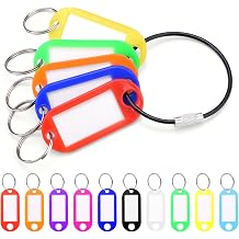 CooBigo 10 Pack Plastic Key Tags with Labels and Split Ring, Black Keychain Cable and Key Labels for Keys, USB Drive and Luggage Organization - 10 Colors