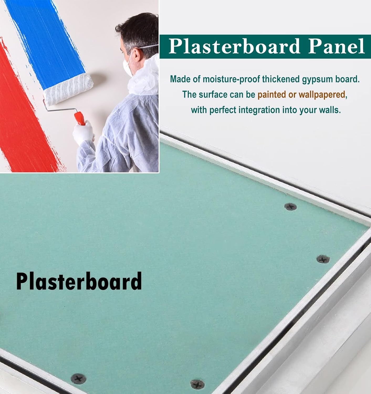 Gypsum Board Access Door Push to Open, Paintable Sheet Rock Access Panel with Aluminum Frame, Hide Plumbing Wall Hole Cover Push-Lock Door