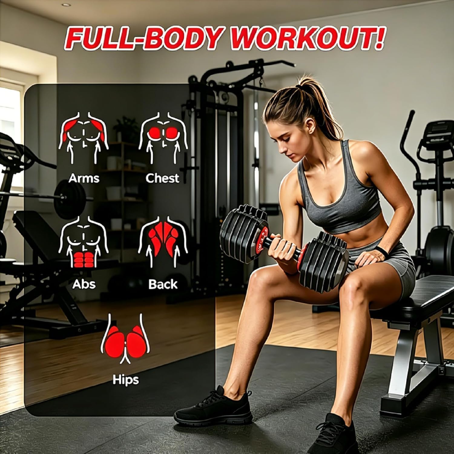 All in One Adjustable Dumbbell Set with Non-Slip Handle for Home Gym | 25/26.5/55/85lbs Free Weights Dumbbells Set, 1 Hand Quick Adjust Weights Set