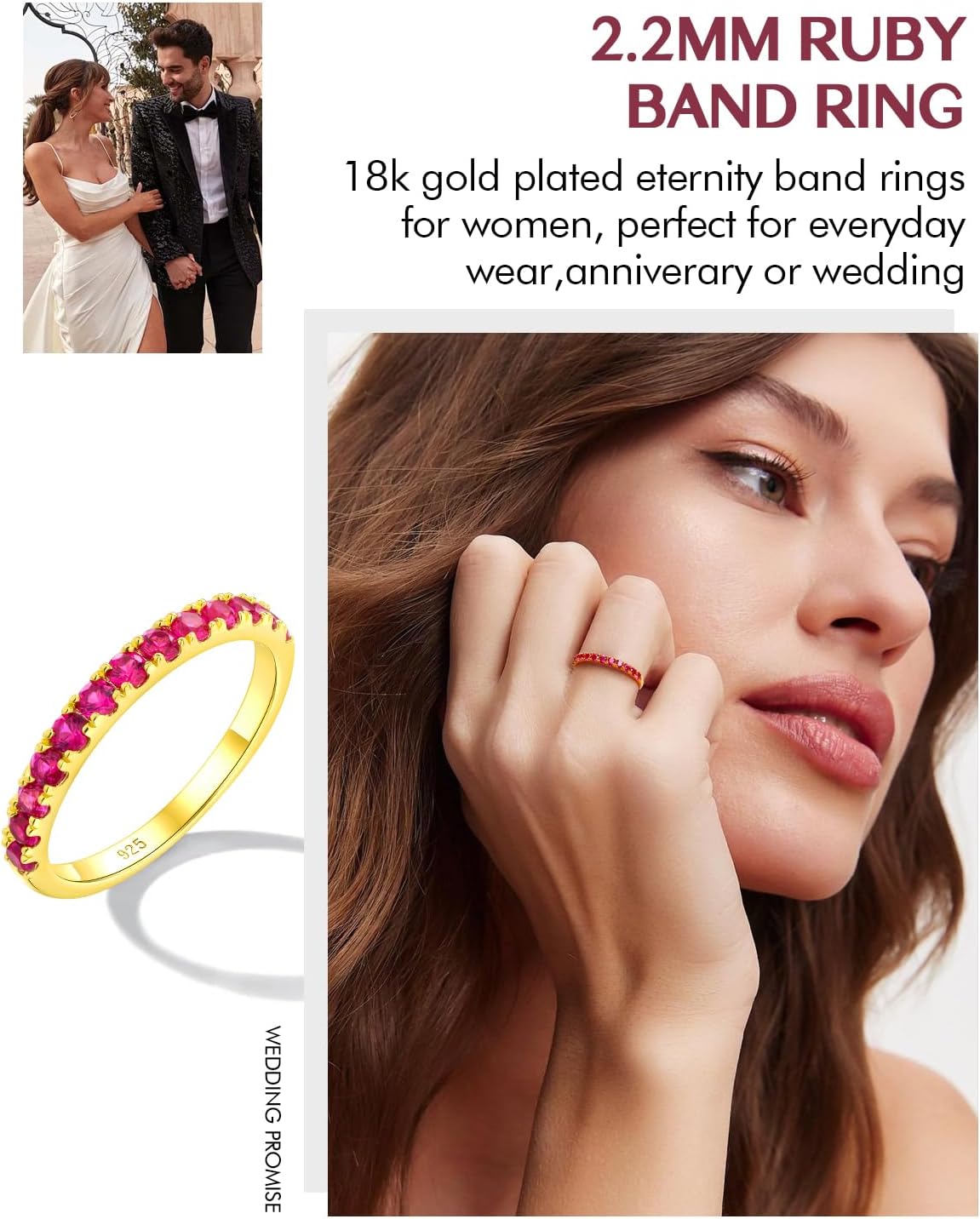 DAYBYDAY Sterling Silver Birthstone Rings for Women, 2.2mm Thin Stackable Half Eternity Band Rings, Created Gemstone Wedding Band Anniversary Ring