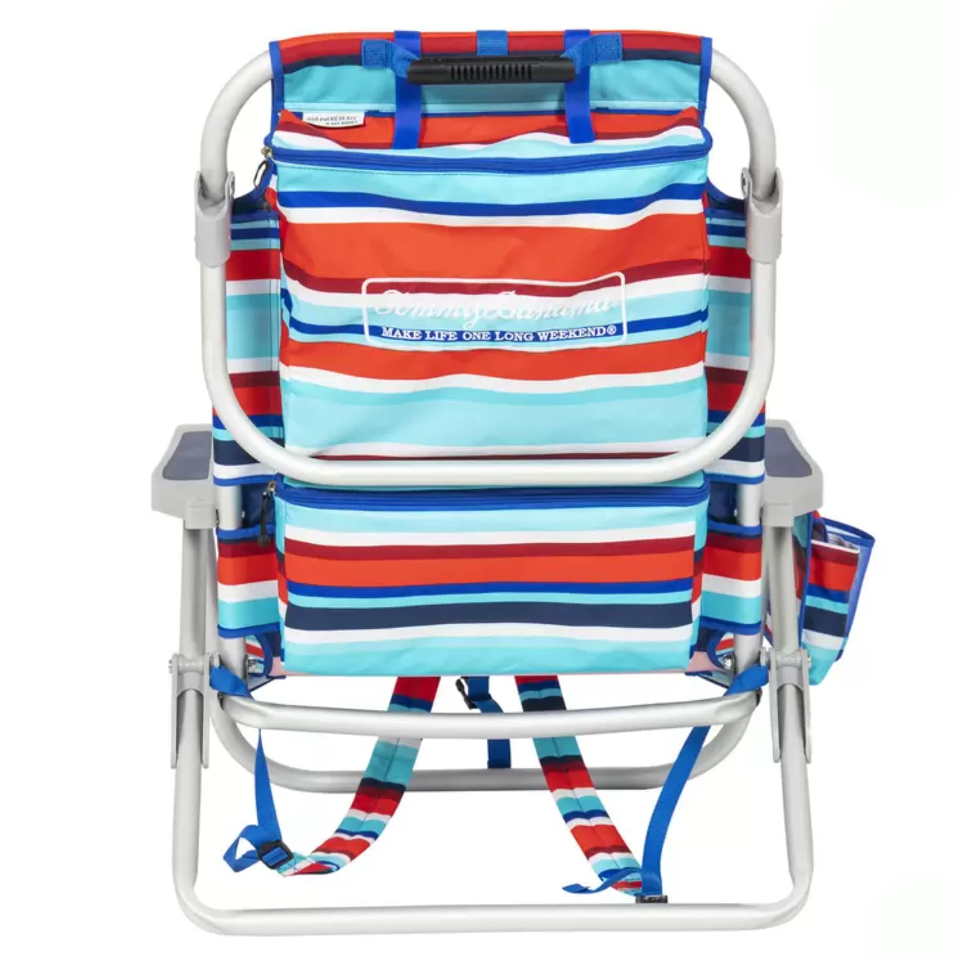 Tommy Bahama Sedia da Spiaggia Zaino Modello 2025 – Pieghevole, Regolabile e Leggera | 5 Posizioni | Design Tropicale | Struttura in Alluminio | Righe Rosse/Verde Acqua