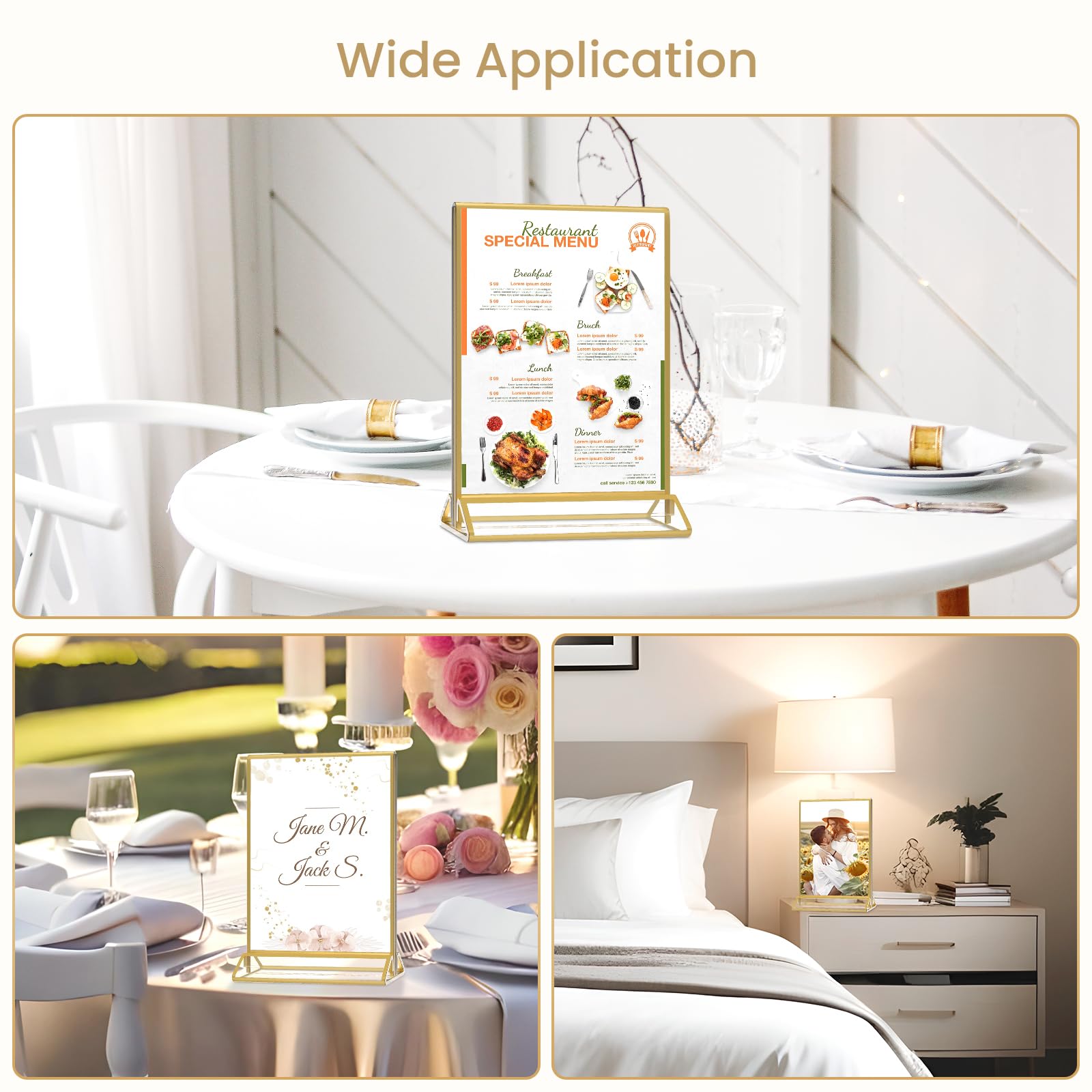 Gold Sign Holder Gold 8x10 Double-Sided Acrylic Frames - Wedding Table Number Holders, Menu Displays & Photo Frames Menu Holder Frames