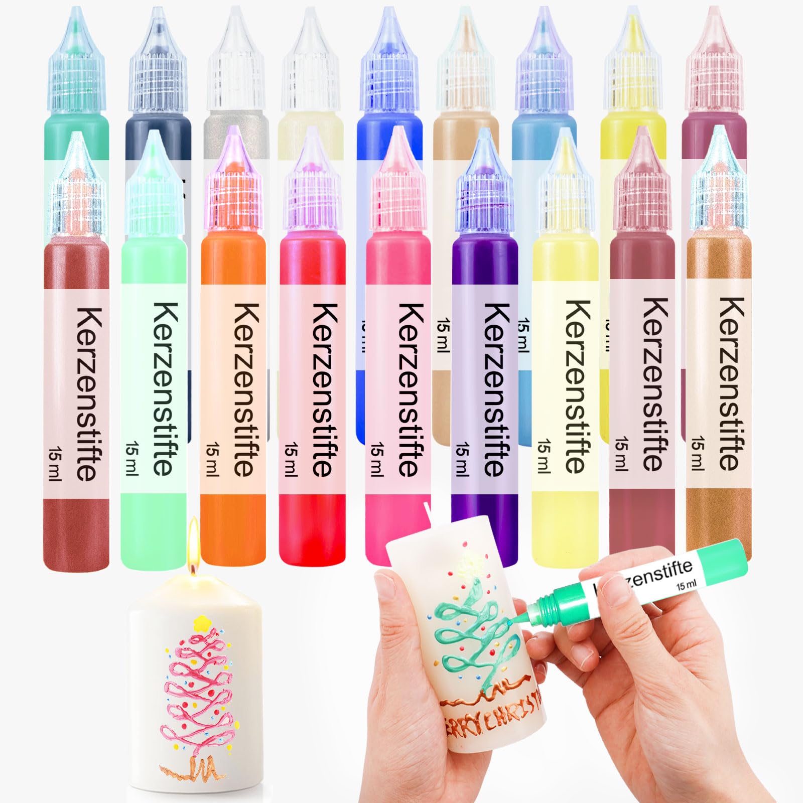 Pack of 18 Wax Sticks for Candles, Candle Painting Set, 18 x 15 ml, Candle Pens, Ceramic Painting Set, Candle Making Set, Candle Pen, Candle Pens for Decorating (Pearlescent D)