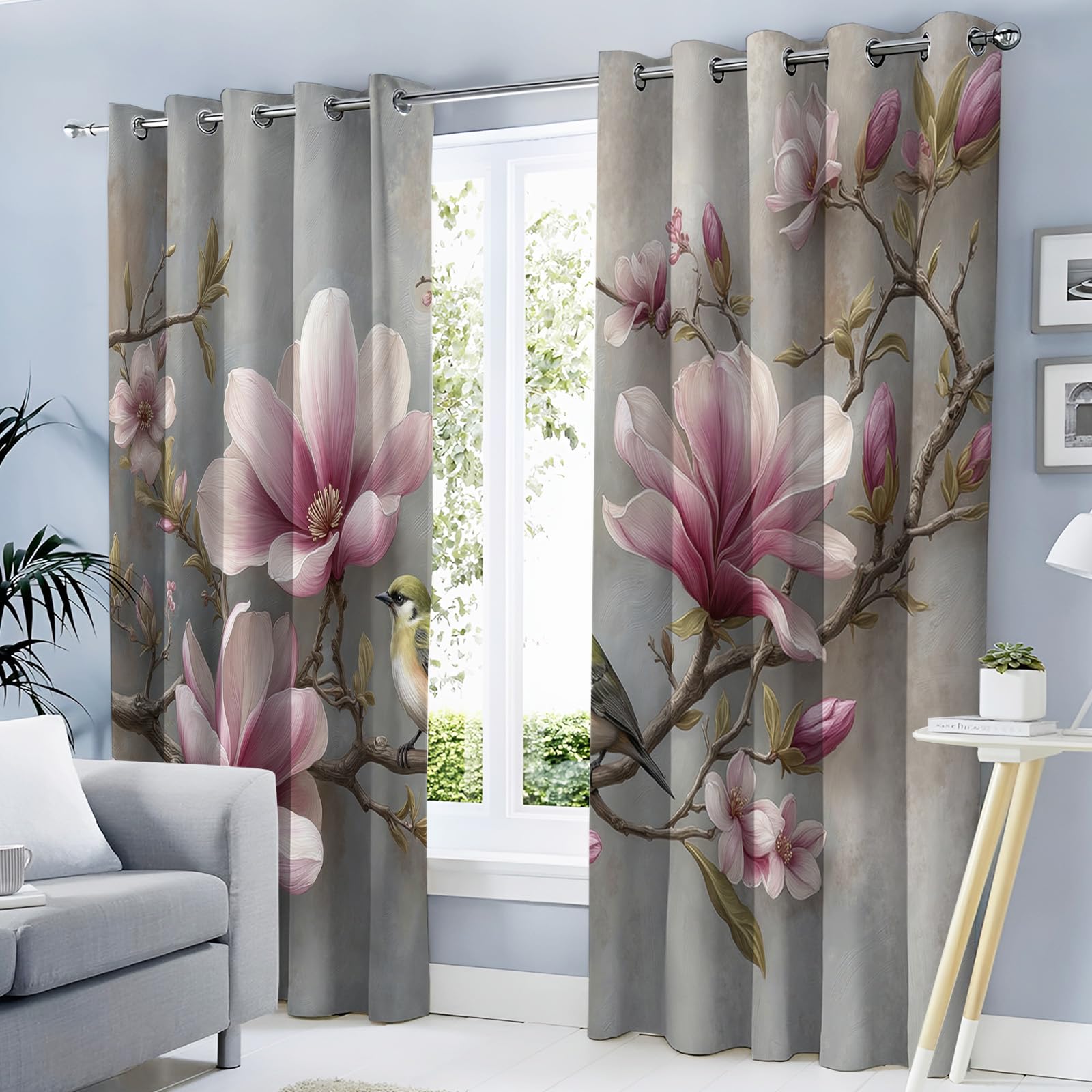 Rideau occultant salon et chambre décoration peinture à l'huile magnolia rose