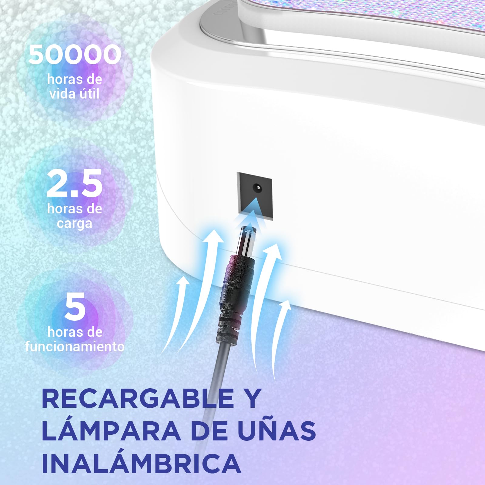 Lámpara UV inalámbrica recargable para uñas de gel, lámpara LED para uñas decorada con diamantes de imitación brillantes para el hogar/salón de uñas (brillante diamante y blanco)