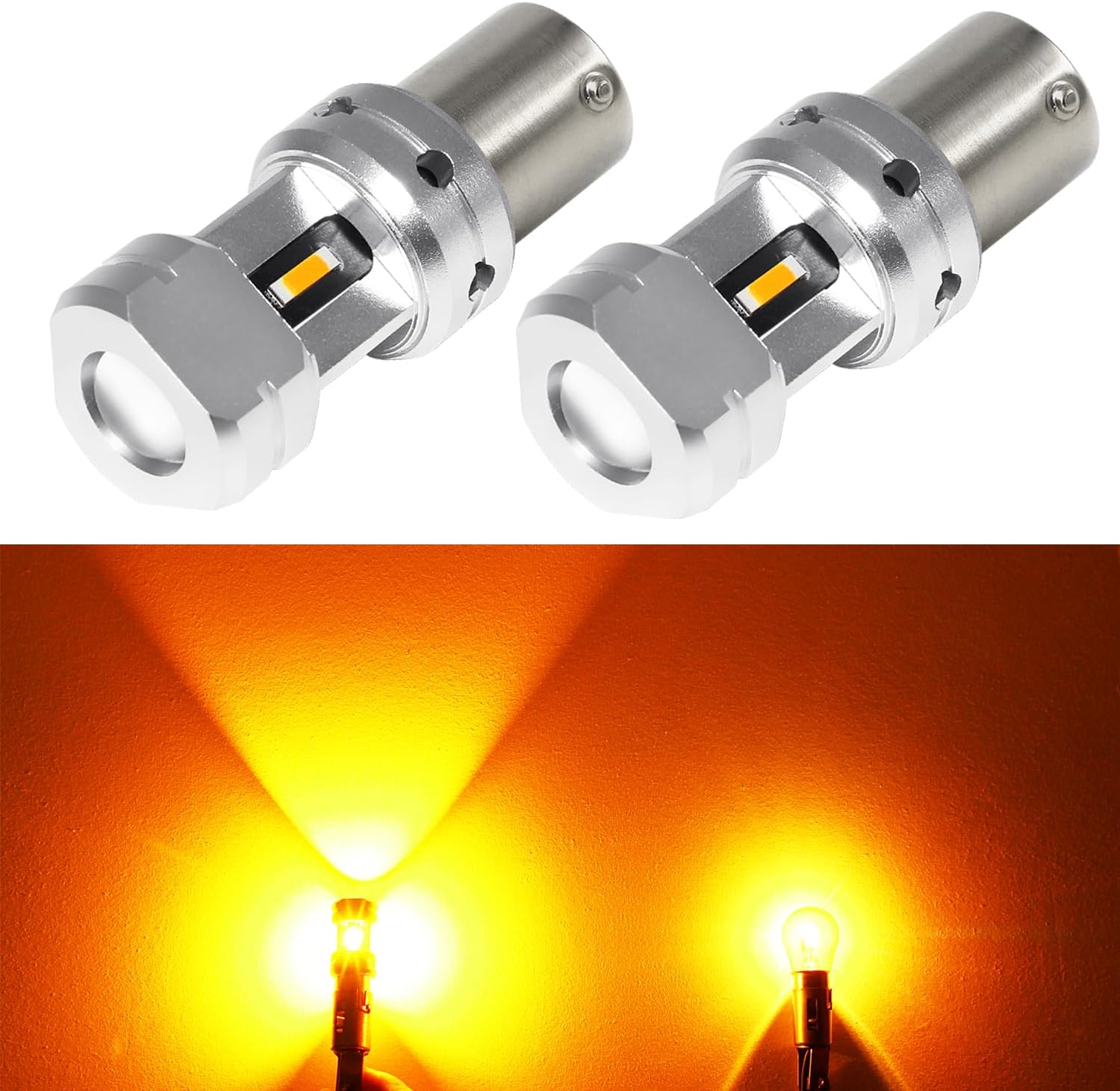 PHINLION 3600 Lumens 1156 7506 Amber LED Turn Signal Light Bulbs Super Bright P21W 1141 2396 7506 LED Bulb for Car Truck Motorcycle RV Blinker Lights, Amber Yellow