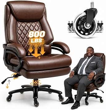 Big and Tall Executive Office Chair with Adjustable Lumbar Support, Extra Wide Seat, Heavy Duty Computer Desk Chair for Long Working Hours, Gaming & Home Office, Quiet Rolling Wheels