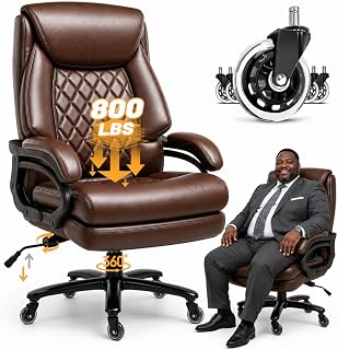 Big and Tall Executive Office Chair with Adjustable Lumbar Support, Extra Wide Seat, Heavy Duty Computer Desk Chair for Long Working Hours, Gaming & Home Office, Quiet Rolling Wheels