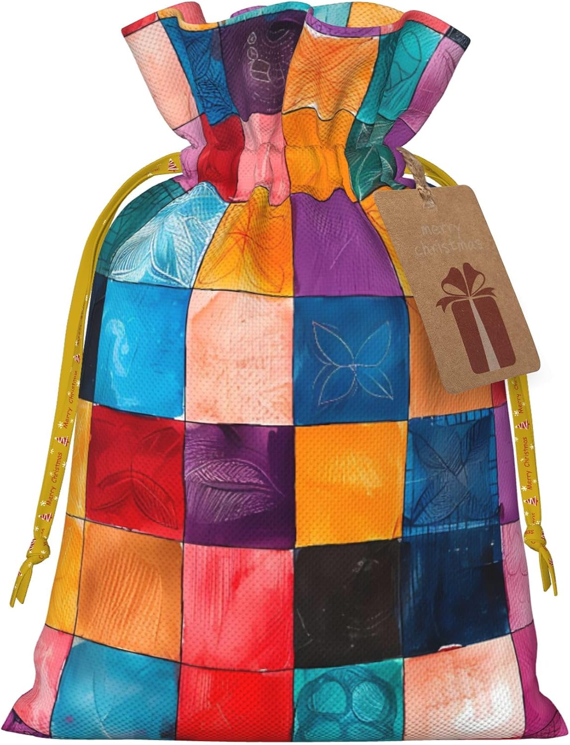 Hekroxu Gift Bag Reusable Wrapping Bag For Holiday Party,Colorful Checkerboard Pattern (3)