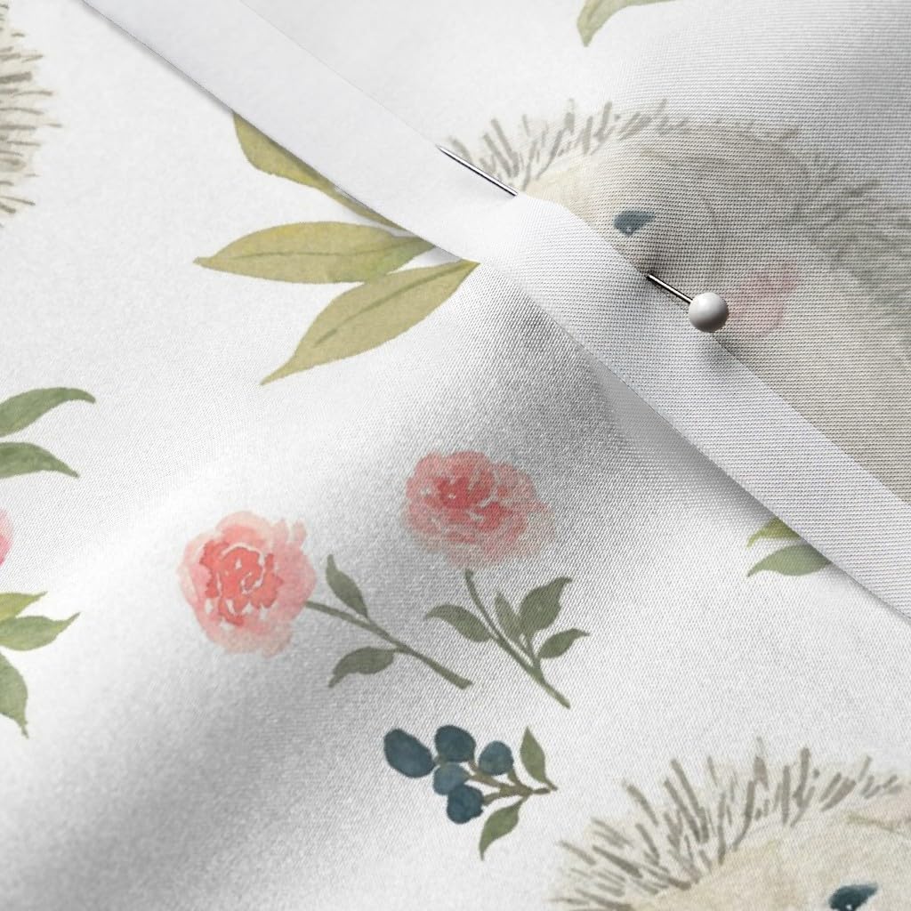 Spoonflower Fabric - Hedgehog Modern Floral Pink Botanical Garden Bloom Meadow Wildflower Printed on Satin Fabric by The Yard - Sewing Lining Apparel Fashion Blankets Decor
