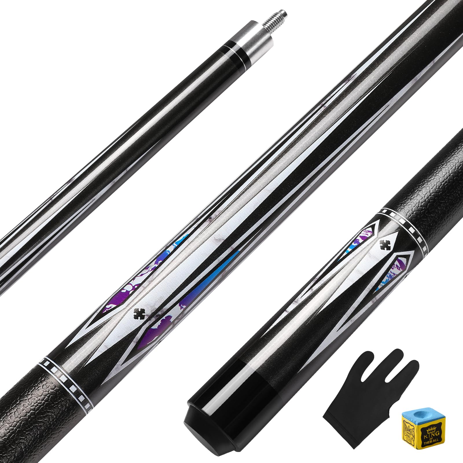 ASMPCUE Pool Cue Stick, 58 Inch 20oz Billiard Cue Maple Pool Cue 13mm Tips for Professional Pool Cue Players, 1/2 Cue Sticks for Billiard Table Sports (Black)