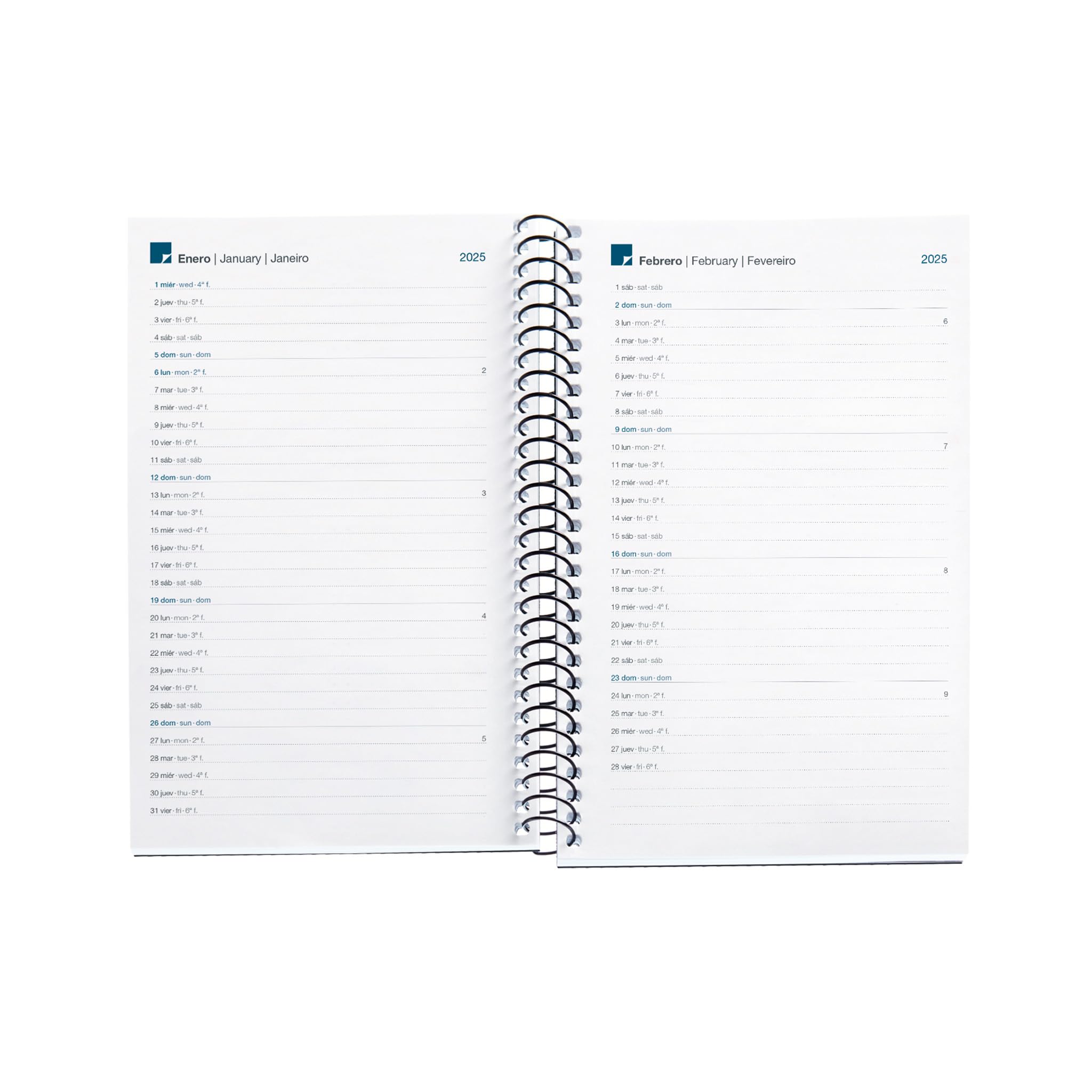 Miquelrius, 2025 Diary, Yearly Diary 117 x 182 mm, Day Page Agenda, Laminated Cardboard Cover, Spiral, Elastic Closure - Image 3