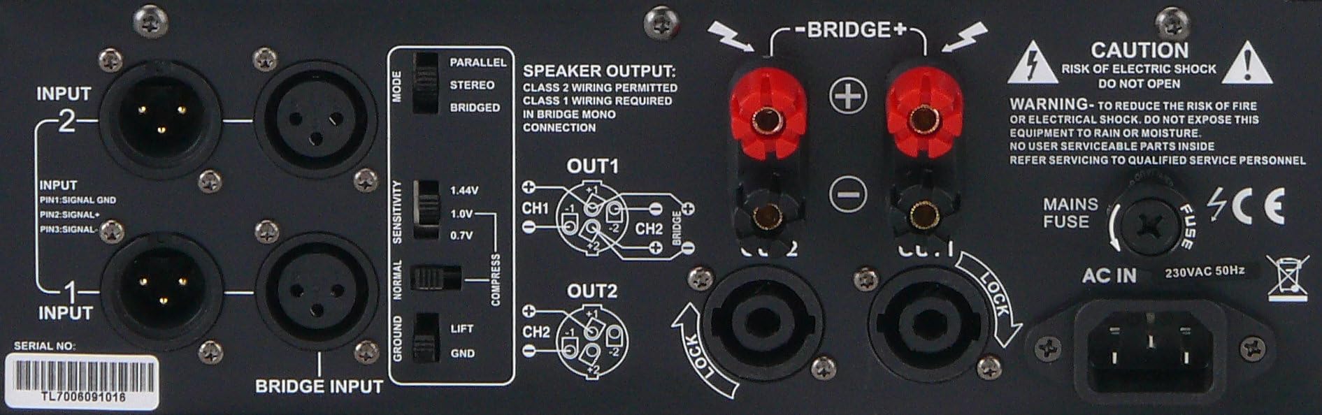 Pronomic TL-700 Finale - Amplificatore Stereo 2x1600W@2O, ventola termoregolata, modalità Parallel/Stereo/Bridge, circuiti protezione, uscita Class H.
