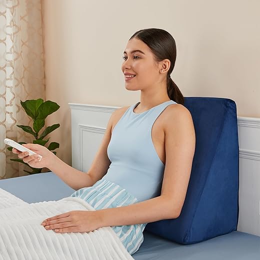 Amazon Basics Memory Foam Wedge Pillow for Neck & Back Pain Relief, Blue, One Size