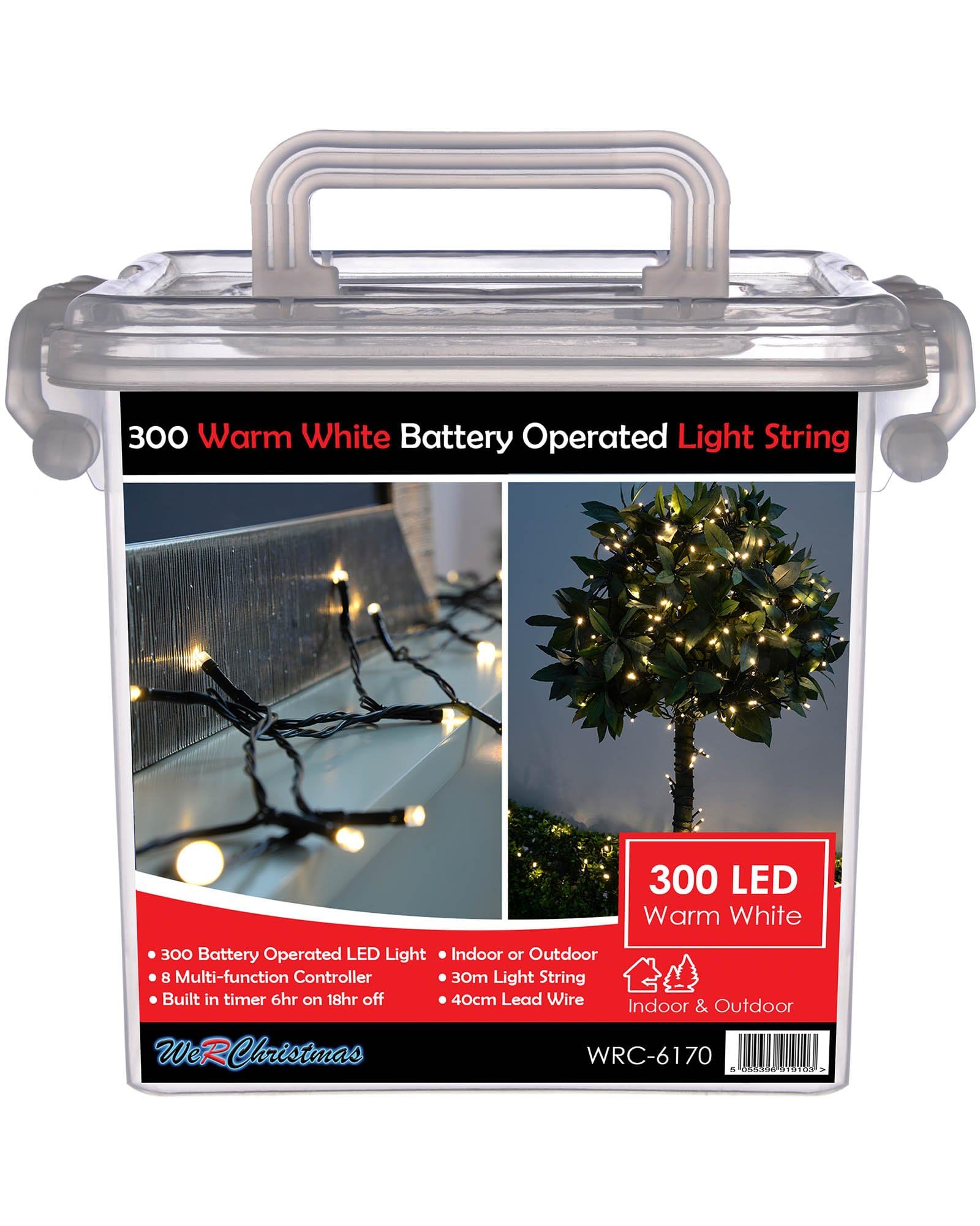 WeRChristmas Outdoor Battery Operated Multi-Function LED Lights with Timer, 30 m - 300-LED, White