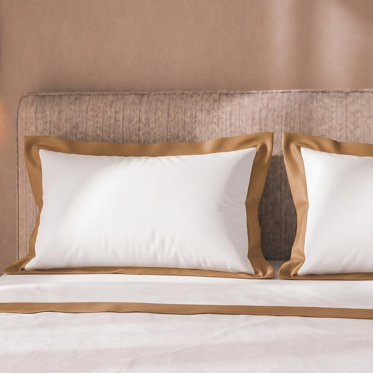 The White Stone Set Lenzuola Letto Una Piazza e Mezza 100% Cotone | Lenzuolo Piano 190x295 cm, Lenzuolo con Angoli 130x200 cm e 1 Federa Coordinata | Lenzuola con Balza Decorativa in Raso Beige