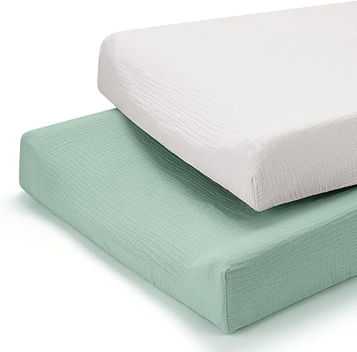 Accmor Funda de muselina para cambiador de bebé, 100% algodón, universal, ajustable, para niñas y niños, sábanas suaves y transpirables, paquete de 2