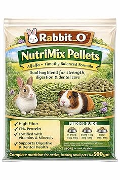 Rabbit_O Premium NutriMix Food Pellets-500gm for Rabbits & Small Herbivores, Balanced Diet & Energy Boost