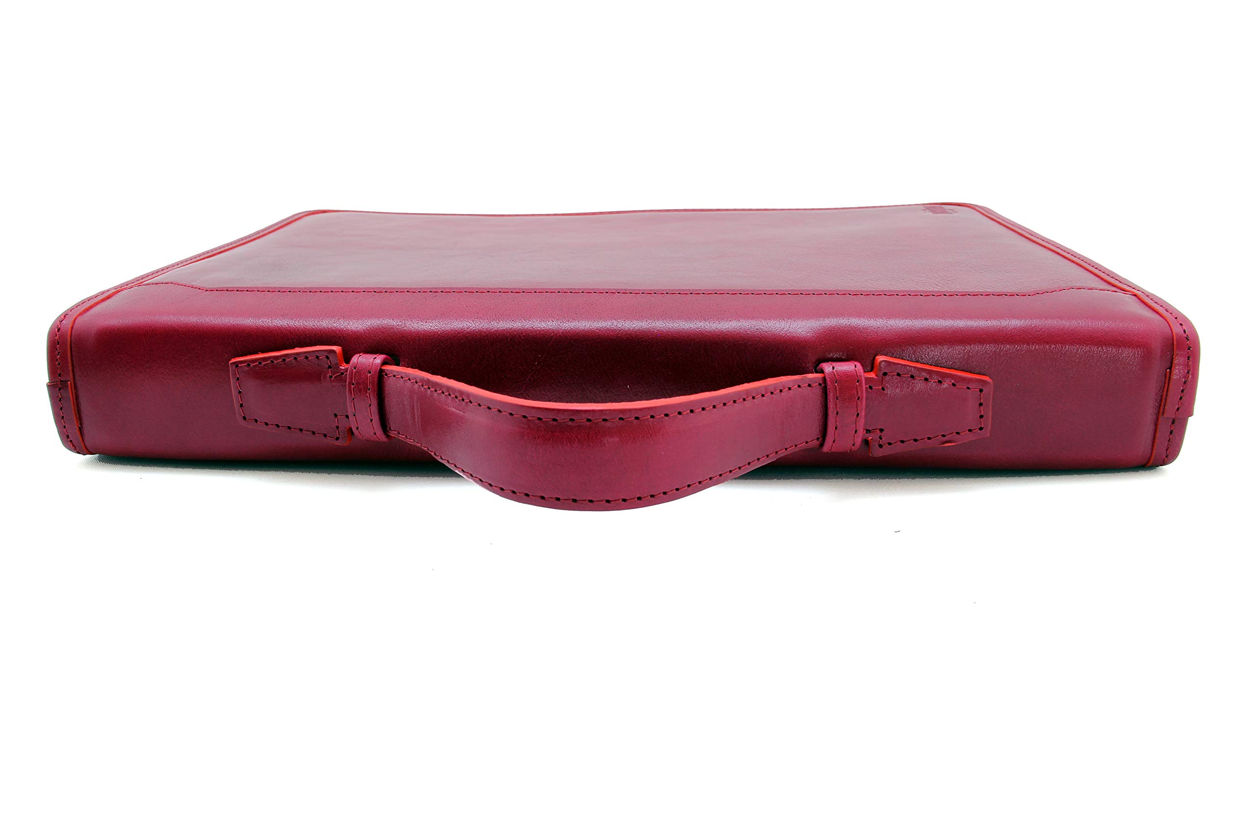 Con cerniera e portafoglio, in pelle italiana, portadocumenti, formato A4, in pelle Folio con manico Rosso