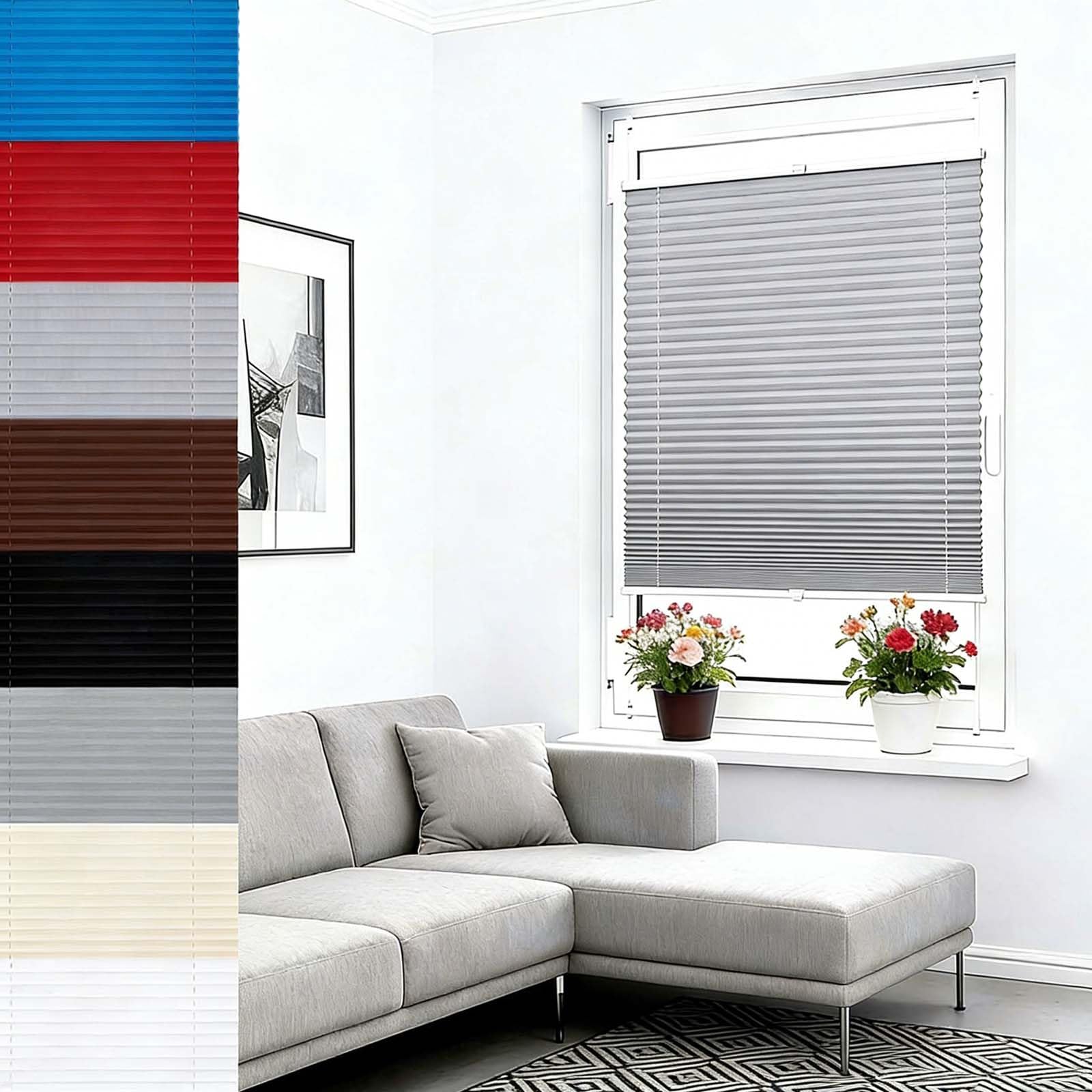 Store Plissé 100 x 220 cm sans Perçage Occultant Opaque Montage Adhésif Simple et Rapide Stores Plissés sur Mesure Rideaux Occultants Plissés pour Fenêtres Intérieures, Gris Clair