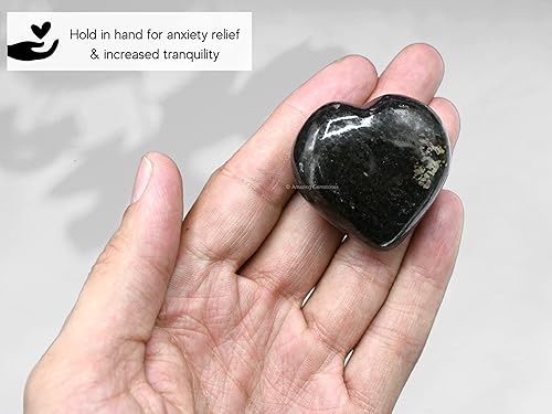 Miniatura 5 de Piedra de palma de corazón de cristal de nuummita - Piedra de preocupación de bolsillo para masaje, para equilibrar naturalmente los chakras del